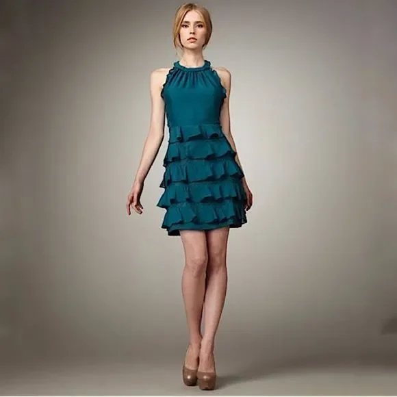 Rebecca Taylor | Dresses | Nwotrebecca Taylor Teal Green Lace Tiered Ruffle  Halter Mini Dress | Poshmark